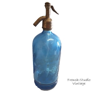 Antique French Soda Bottle Blue Glass Siphon Bottle Paris Brasserie Bistro Barware Decor Display/ French Studio Vintage