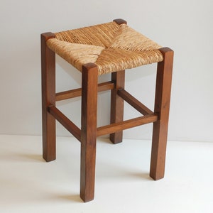 Vintage French Wooden Stool Chair with Straw Seat Plant Stand Small Side Table French Country Home Decor/French Studio Vintage