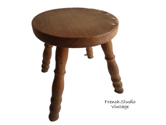 Vintage French Wooden Stool Small Chair Plant Stand Display