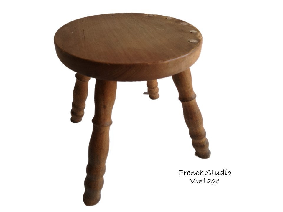 Vintage French Wooden Stool Small Chair Plant Stand Display