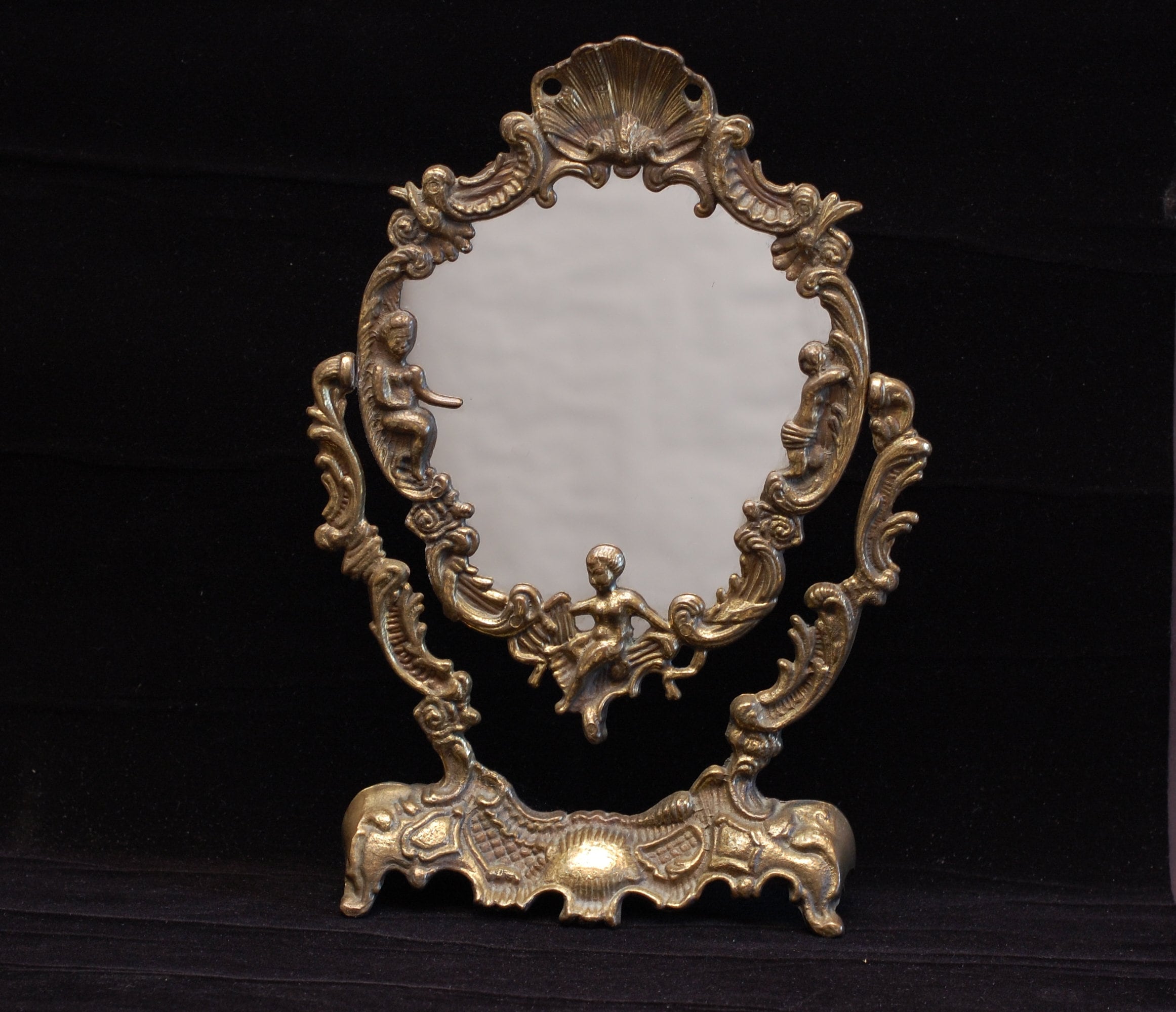 Vintage Français Commode en Laiton Miroir Maquillage Rococo Orné Vanité Home Decor Cadeau/studio Vin