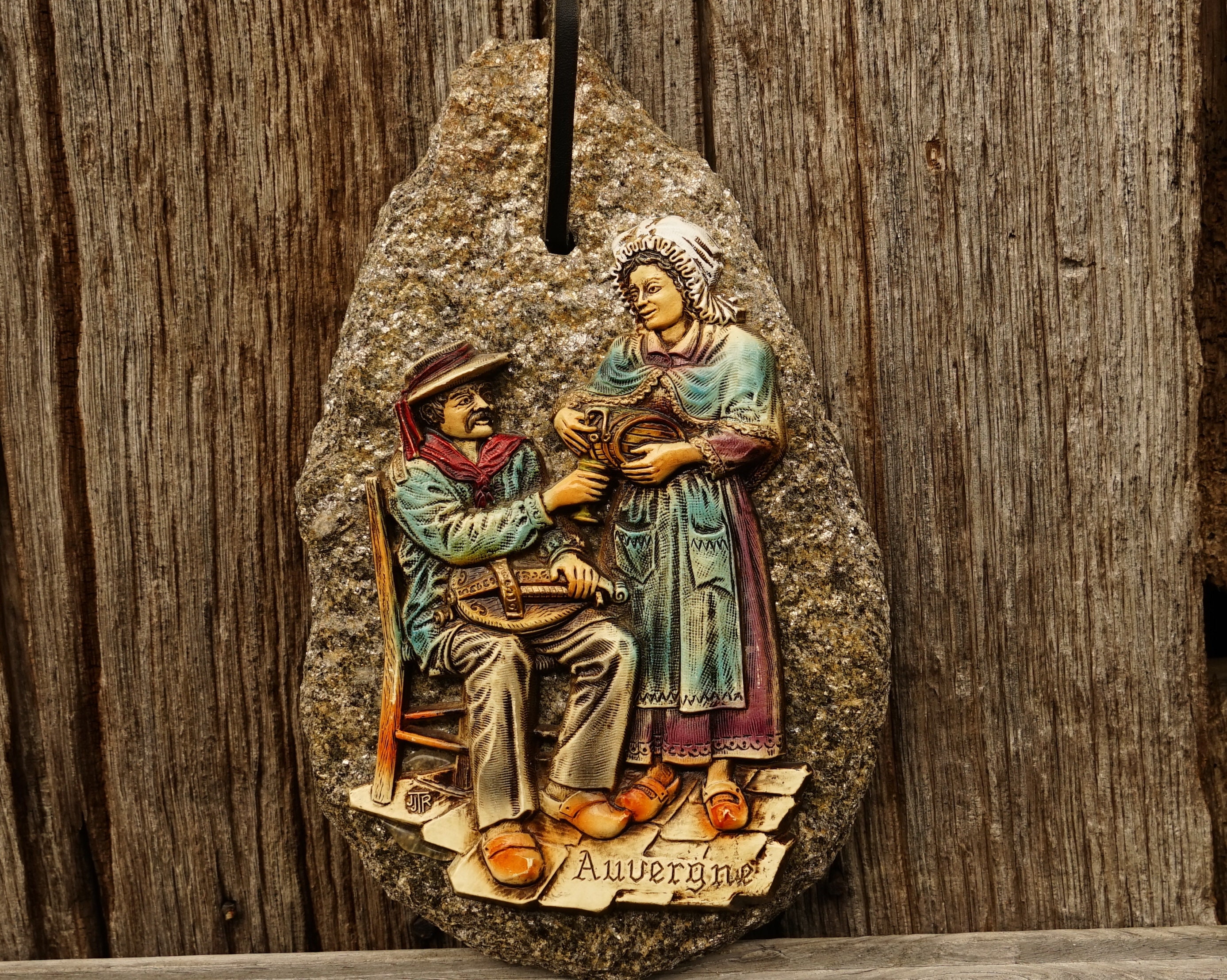 Vintage Français Pierre Murale Suspendue Sculpté Relief Portrait Auvergne Home Decor Display/studio