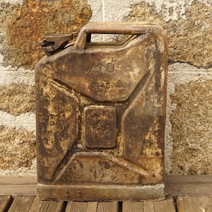Vintage Metal Large Fuel Can Gas Petrol Can Second War 1940s Jerry Can Army Display Collectibles/ French Studio Vintage