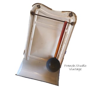 Vintage French Enamel Utensil rack With Ladle Wall Mounted  Rack French farmhouse kitchen decor/ French Studio Vintage