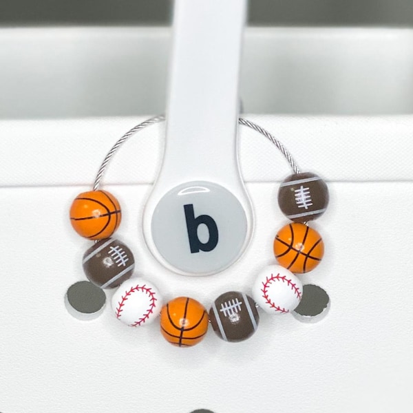 Sports Mix Bogg Bag Charm - Wooden Beaded Keychain for Bogg Bag, Simply Tote, or Beach Bag - Football, Basketball & Baseball Combo