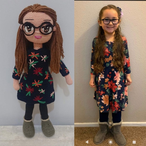 Poupée ressemblant à une poupée personnalisée, poupée portrait, poupée Amigurumi, poupée au crochet, cadeau pour elle, cadeau personnalisé, cadeau pour lui