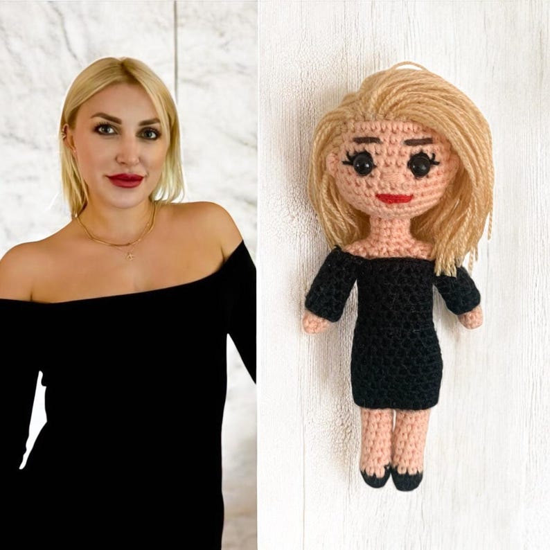 Muñeca personalizada parecida a ti, Muñeca de ganchillo personalizada Mini Yo, Muñeca amigurumi a partir de una foto, Muñeca de trapo personalizable Regalo para tu mejor amiga 10 cm (4 In) Doll