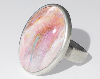 Ring Genuine silver, hand painted, glass, unique