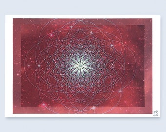 Map, motifs: "Flower of Life red", size 11.9 cm x 16.8 cm, angels, beings of light, flower of life.