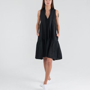 Pure Linen Black Short Dress. Sleeveless Summer Linen Dress. image 2