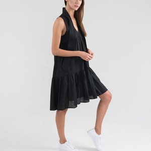 Pure Linen Black Short Dress. Sleeveless Summer Linen Dress. image 6