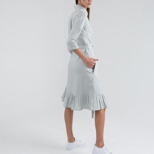 Pure Linen Wrap Dress. Ligth Grey Knee Length Linen Dress. Gusset cut dress. image 3