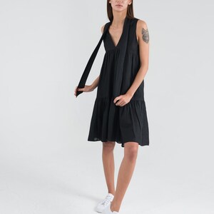 Pure Linen Black Short Dress. Sleeveless Summer Linen Dress. image 4