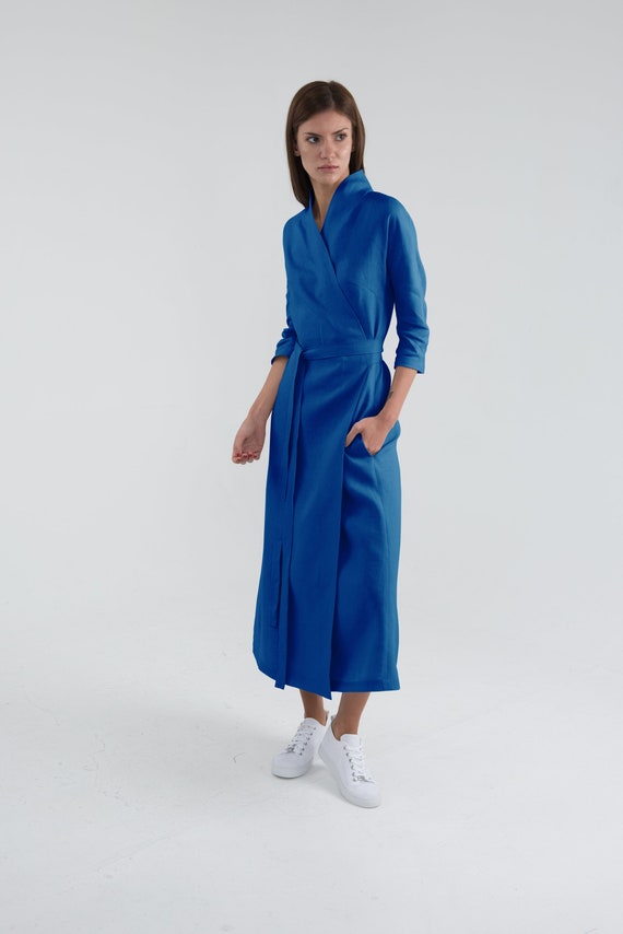 bright blue wrap dress