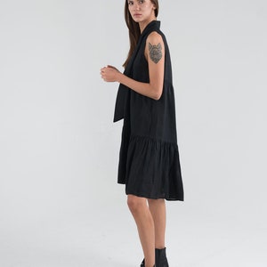 Pure Linen Black Short Dress. Sleeveless Summer Linen Dress. image 7