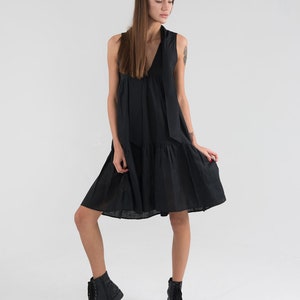 Pure Linen Black Short Dress. Sleeveless Summer Linen Dress. image 8