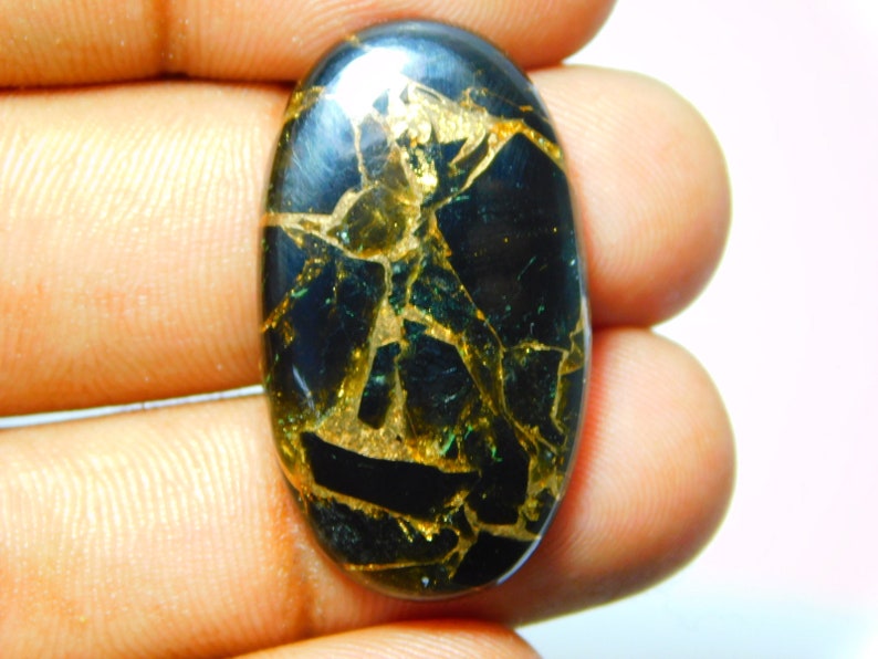 mm Code A2471 31x17 22.00 Cts Beautiful Designer Mohave Black Copper Turquoise Cabochon Gemstone Oval Shape Loose Gemstone