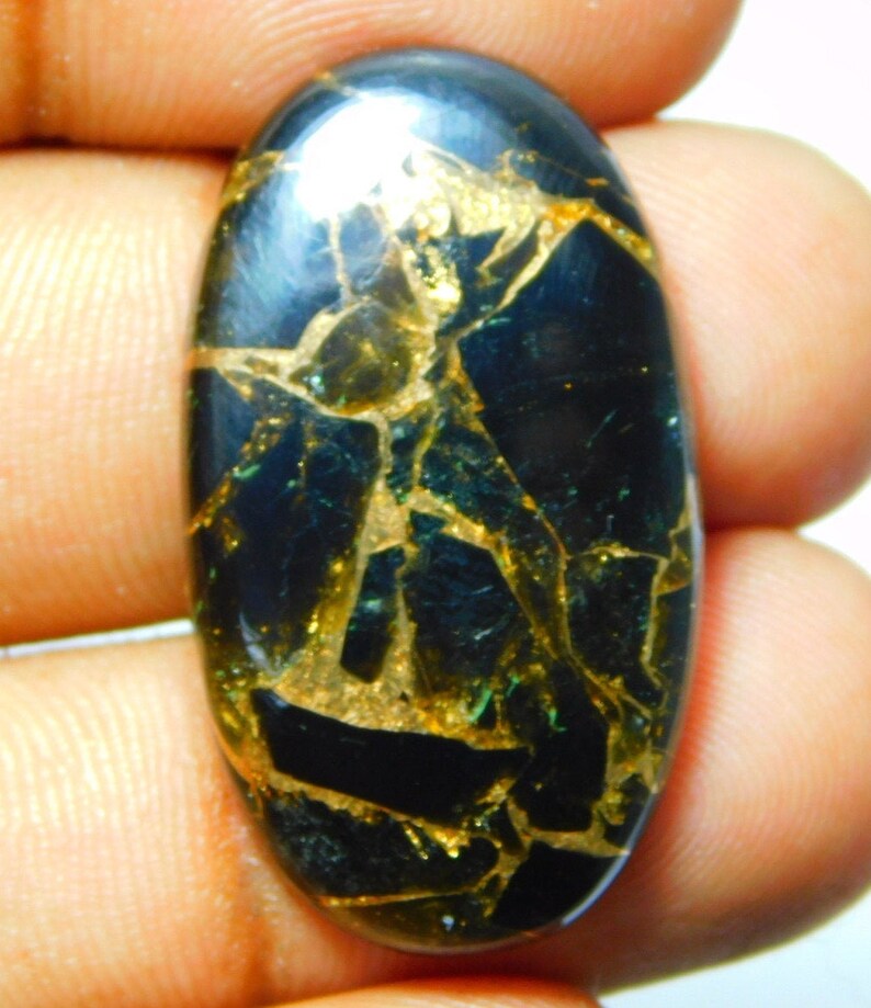 mm Code A2471 31x17 22.00 Cts Beautiful Designer Mohave Black Copper Turquoise Cabochon Gemstone Oval Shape Loose Gemstone