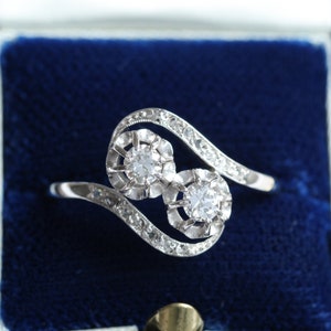 Antique Diamond Toi et Moi Ring, 18ct Gold & Platinum, UK Size Q, US Size 8
