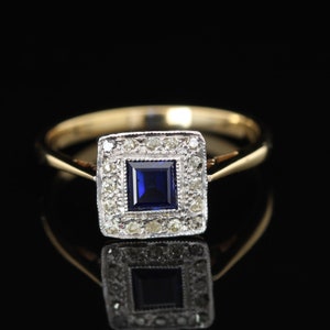 Antique Edwardian Sapphire & Diamond Ring, 18ct Gold, UK Size O, US Size 7