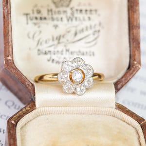 Antique Victorian Diamond Daisy Cluster Ring, 18ct Gold Modern Band