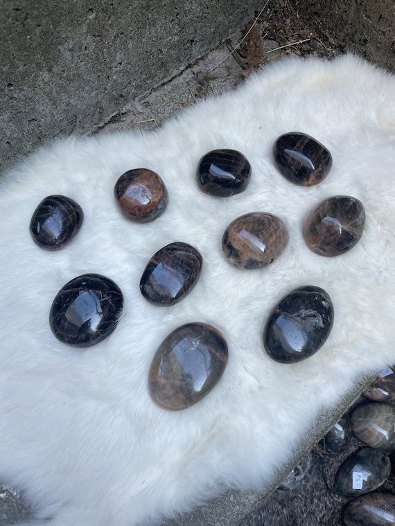 Sm black moonstone palmstone