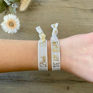 Mariée et mariée déquipe Ensemble de bracelets denterrement de vie de jeune fille Rubans JGA Blanc