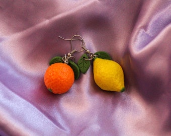Citrus Earrings, handmade polymer clay, pairs, single and mix 'n' match