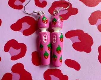 Pink Strawberry Vibrator earrings