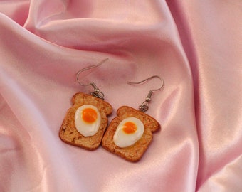 Egg on Toast Earrings, polymer clay, handmade