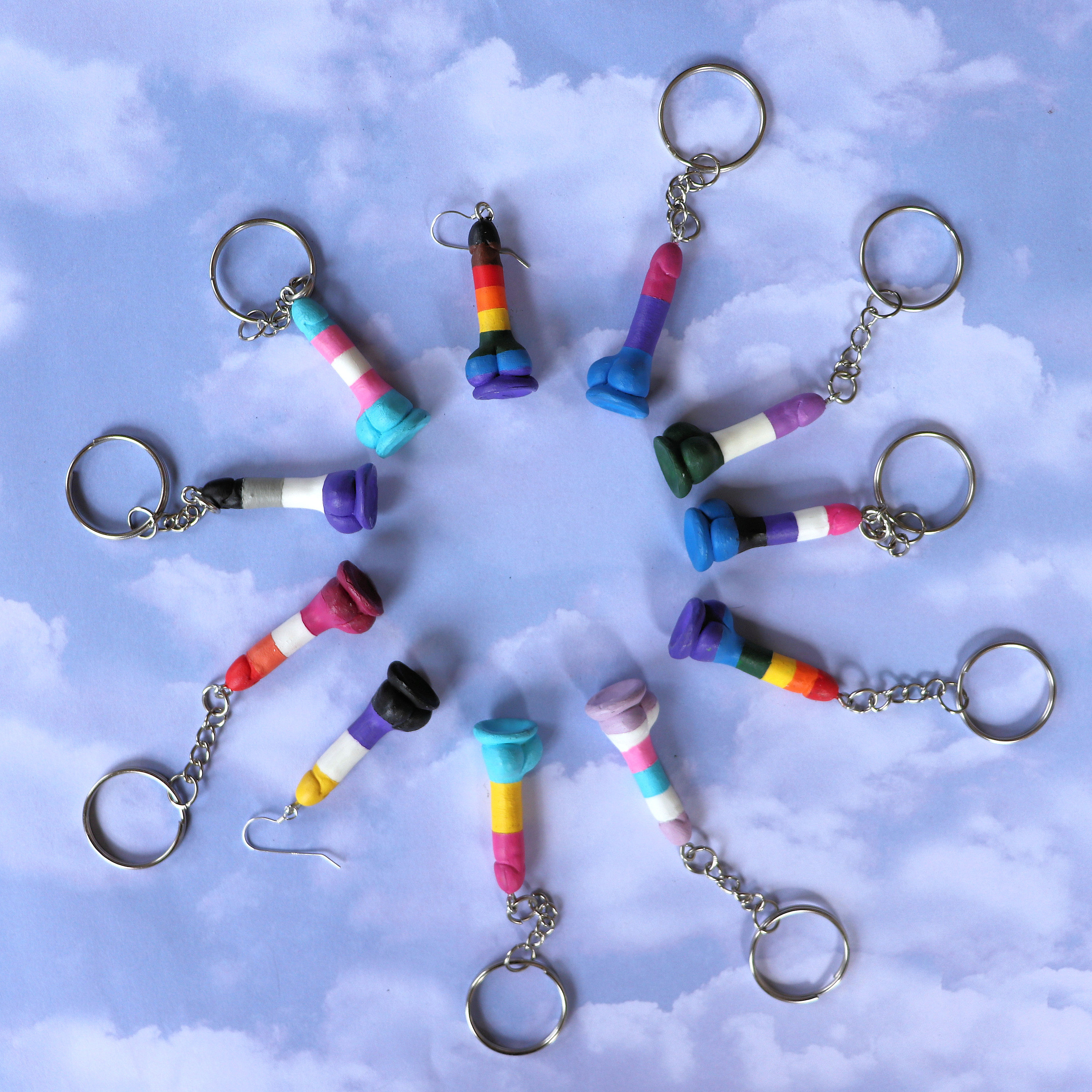 Pride Flag Dildo Earrings or Key Chain <3 Mix n Match