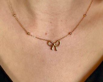 Bowknot Pendant Necklace- Gold Stainless Steel Charm- Motherhood Mementos