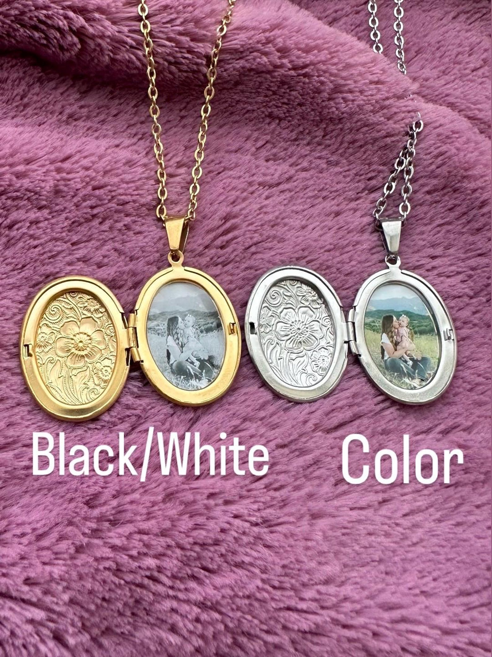 Classic Oval Locket Sealed With Resin, Stainless Steel, Gold, Picture ...