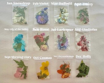 誕生花レジンネックレス、DIYキットまたは既製品、本物のドライ