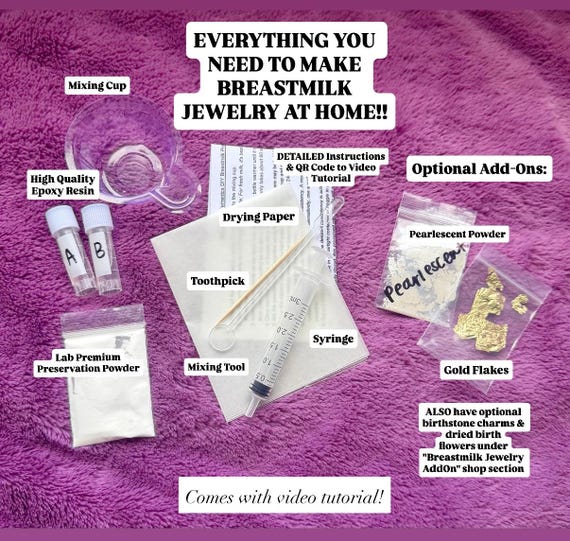 DIY Mother’s Milk Preservation Powder Kit WITH Epoxy Resin, Milk Jewelry, Preserving Milk, DIY Breastmilk Milk