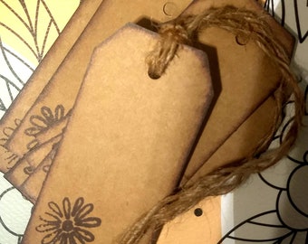 Brown Prim Tags with flower.  Gift, Scrapbook, Thank you tags.