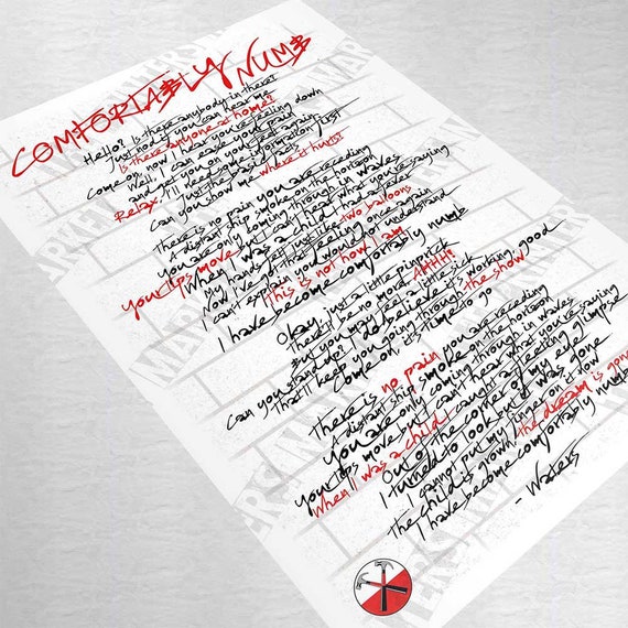 Pink Floyd Comfortably Numb Song Lyrics Poster The Wall Art Etsy