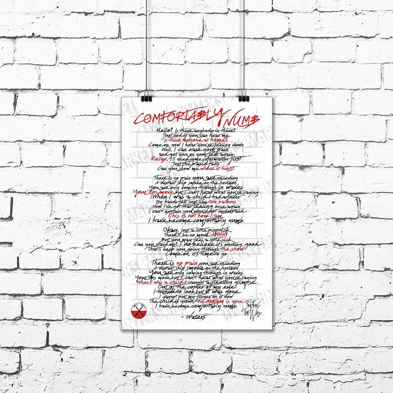 Pink Floyd COMFORTABLY NUMB Song Lyric Poster Roger Waters The Wall Original Art