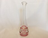 Tiffin Glass King 39 s Crown Short Swung Bud Vase with Cranberry Red Staining