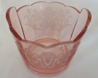 Paden City Glass Depression Era Cupid Etched Rose Pink Ice Bucket