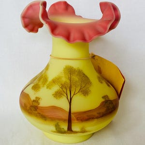 Fenton Custard Uranium Glass Vase Hand Painted - Etsy