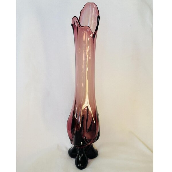Viking Art Glass MCM Epic Three Foils Amethyst Purple Swung Vase