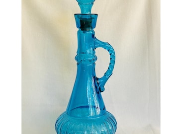 MCM Blue Glass Genie Bottle Liquor Decanter