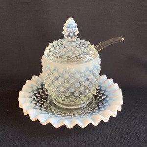 Fenton Art Glass French Opalescent Hobnail Marmalade Condiment Jar With ...