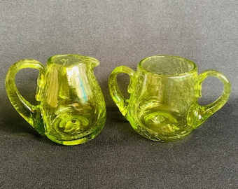 Jamestown Art Glass MCM Chartreuse Cream and Sugar