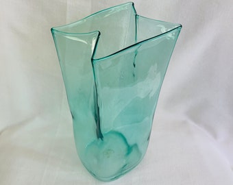 Blenko Art Glass Green Envelope or Bag Vase