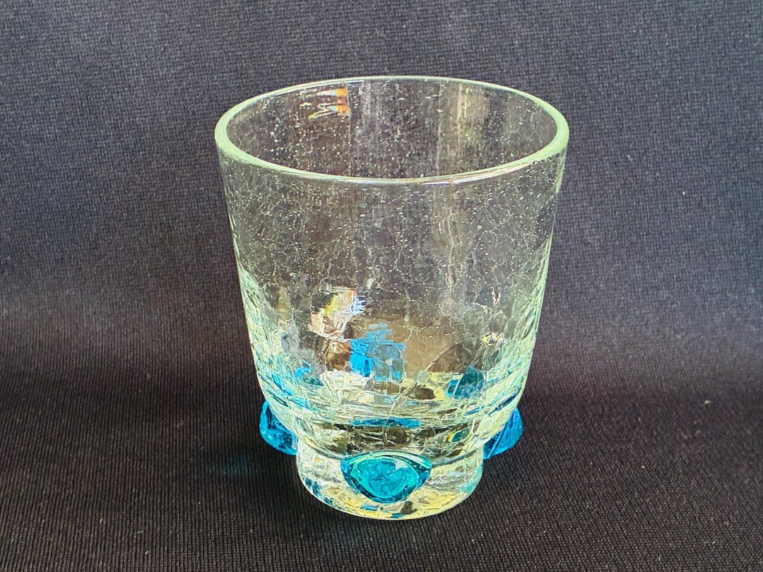 Prunt Blenko Art Glass MCM Blue Prunt and Clear Crackle Tumbler - Etsy