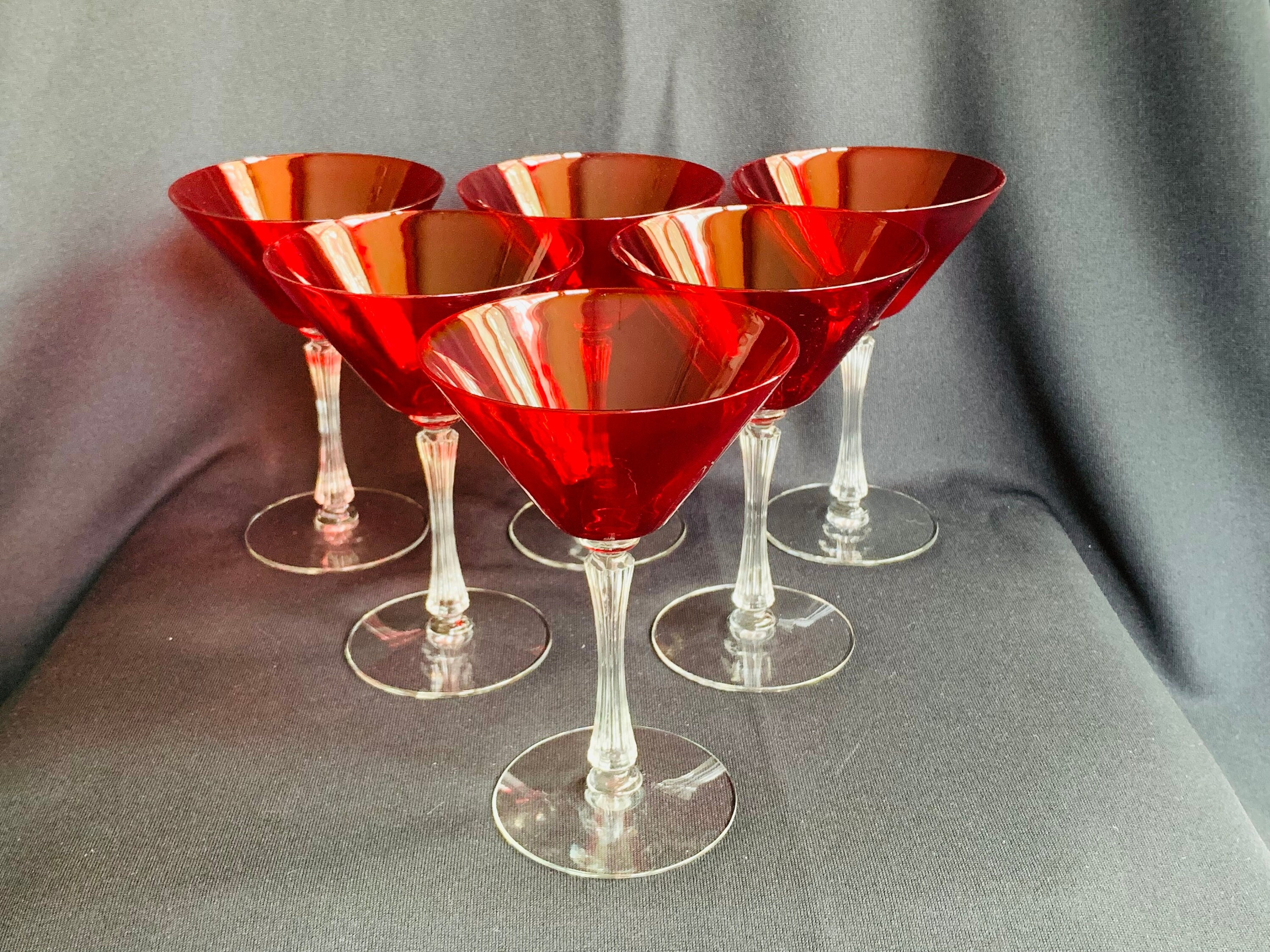 Art Deco Morgantown Glass Empress Martini or Cocktails with Spanish Red  Bowls - Set of 6