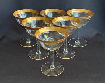 Tiffin Glass Minton Etched Gold Martinis - Set of 6