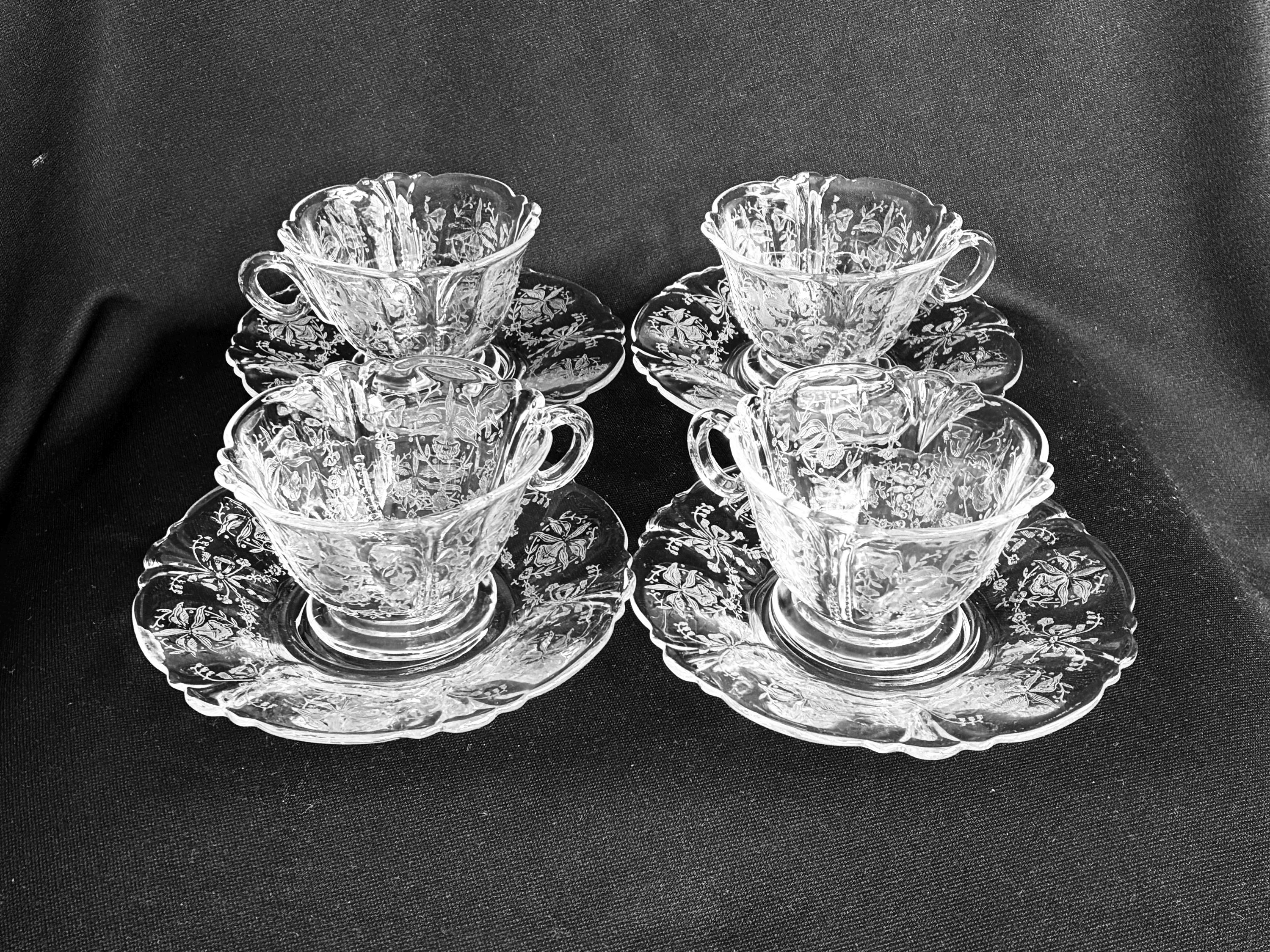 orchids73　クイーンアナ Heisey Glass Orchid Etched Queen Ann Cups & Saucers - Set of 4 - Etsy